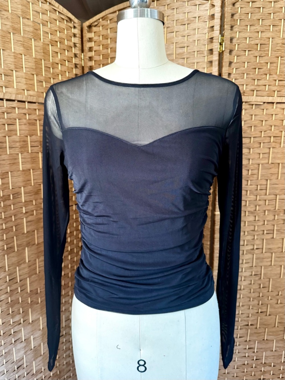 NWT Evolutionary black mesh side ruched top L - Picture 2 of 13